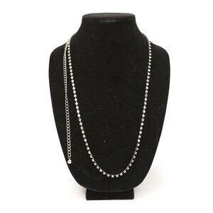Vintage Long Rhinestone CZ Crystal Silver Tone Necklace Korea